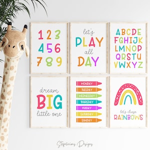 Educational Posters, Printable Playroom Wall Art Set, Rainbow Prints for Children, Playroom Decor for Daycare, Kids Room, Nursery Art