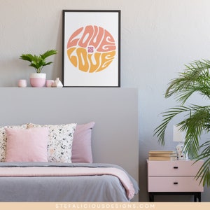 Subtle Pride Wall Art, Retro Love is Love Pride Month Decor, LGBTQ