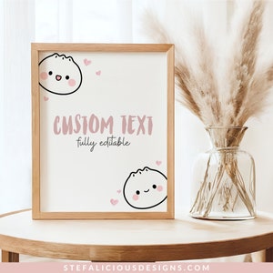 Cute Dumpling Table Signs, Dim Sum Custom Sign, Printable Bao Event Decor Editable Template, DIY Party Decor Little Dumpling Baby Shower Set