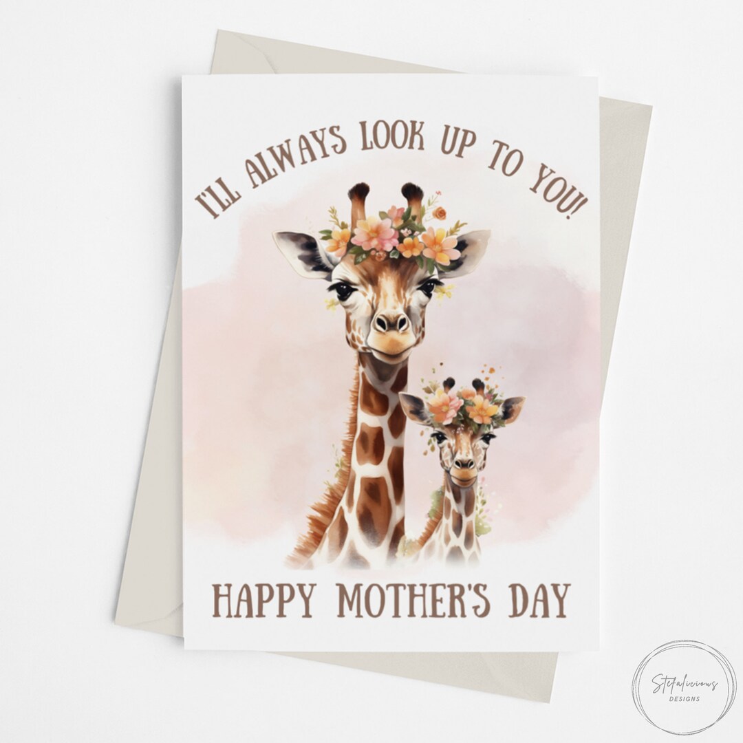 Printable Giraffe Pun Card, Mother's Day Card, Cute Animal, Watercolor, Baby Giraffe, Gift for ...