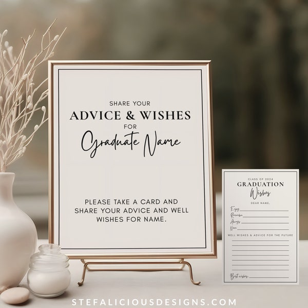 Graduation Advice Cards, Wishes for the Graduate, Class of 2024, Graduation Party, Editable Template, Keepsake, Guest book, Printable, Corjl