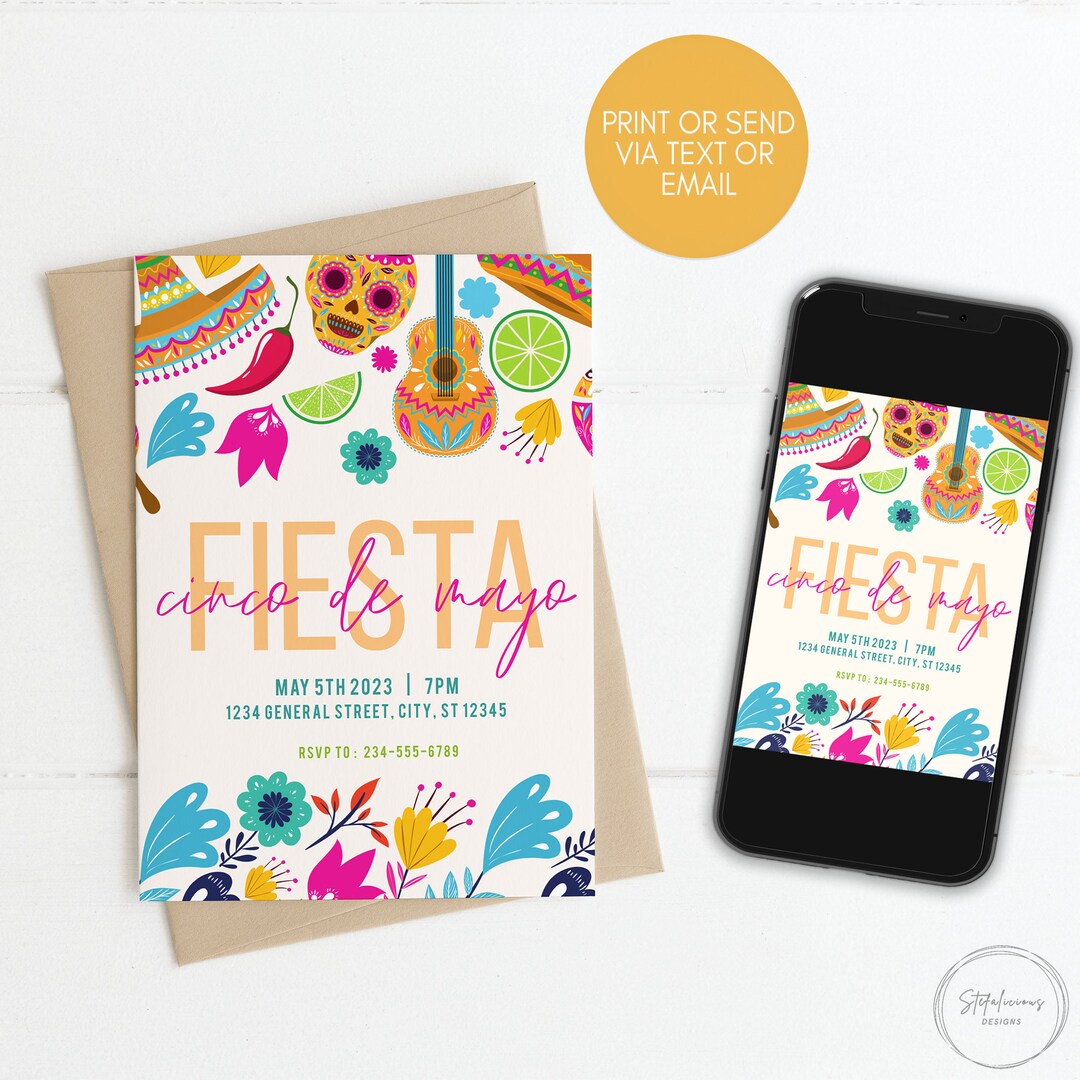 Editable Cinco De Mayo Invitations, Fiesta Invitation, Printable