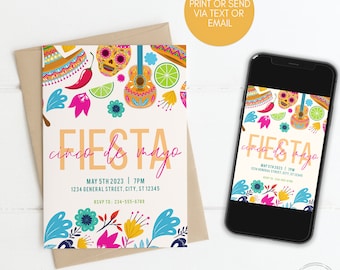 Editable Cinco de Mayo Invitations, Fiesta Invitation, Printable Template, Instant download, Digital Invite, Sugar Skull, Sombrero, Corjl