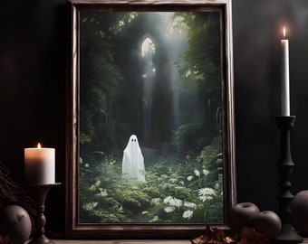 Ghost Painting Printable Art Print, Halloween Home Decor, Abstract Cute Ghost Oil Painting, Vintage Aesthetic, Dark Academia, Cottagecore