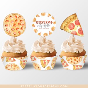 Pizza Cupcake Toppers, Printable Cupcake Wrappers, Custom Editable Template, Slice Slice Baby Shower, Pizzeria Baby Sprinkle, Kids Birthday