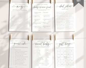 Minimalist Baby Shower Game Set, Shower Games Template, Gender Neutral Printable Baby Shower Games Bundle, Baby Bingo, Baby Family Feud Game