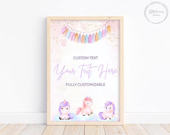 Editable Unicorn Birthday Party Table Sign, Editable Template, Printable Custom Name Table Sign, Watercolor Unicorn Welcome Sign, Corjl