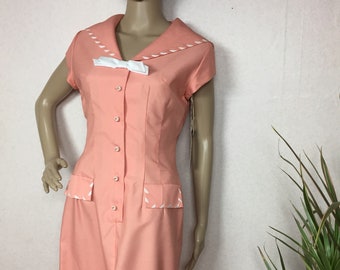 Vintage 60s  Sailor Dress, Blush MCM  Wiggle dress,Atomic Age , New Old Stock  Med