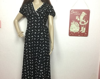 Vintage 70s  YOUNG EDWARDIAN Dress , Black &WHITE  maxi