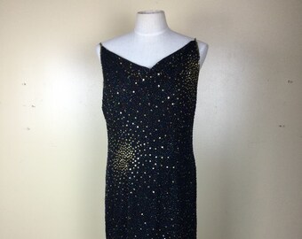 Vintage 80s Beaded Slip Dress  , Flapper Costume 1980s cocktail dress art deco dress evening dress party dress 70s dress  medium,