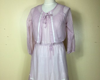 Vintage 70s lavender polka dot prairie  dress  , Sm -M