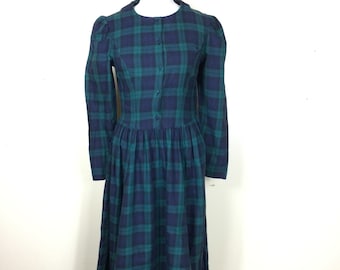 Vintage Laura Ashley Dress Green Tartan Plaid midi