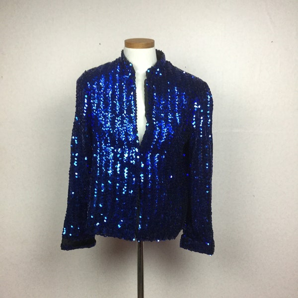 Bright blue sequin jacket , MARDI GRAS Parade  sm jacket