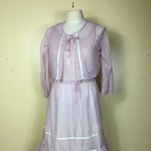 Vintage 70s lavender polka dot prairie dress , Sm M image 1