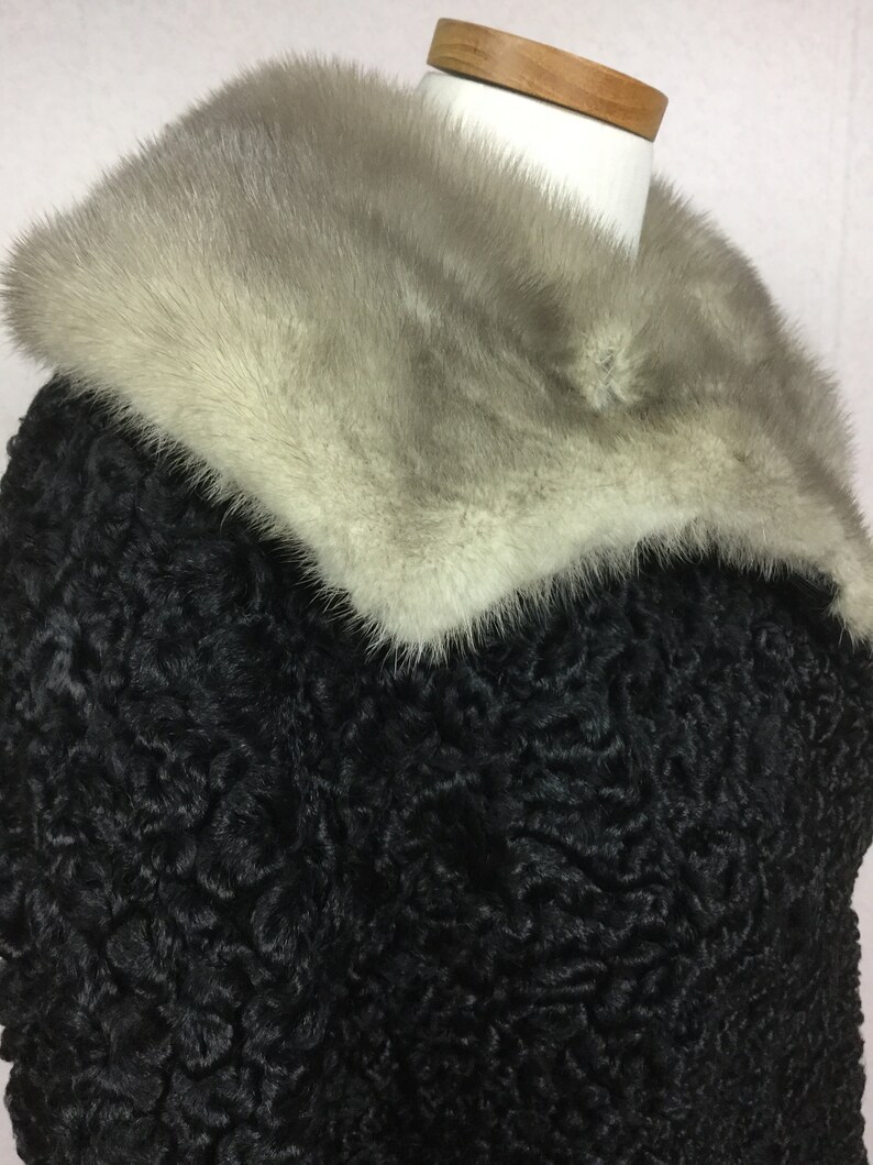 1960s Black Persian Lamb Coat 50s Heavyweight Fur Winter sm