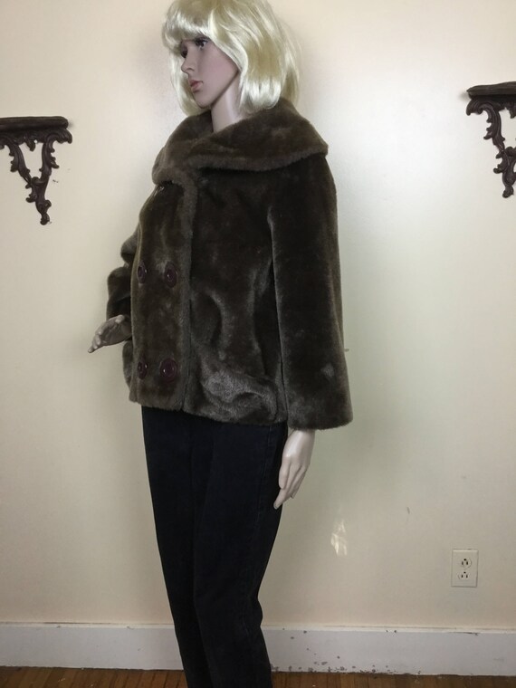 50s Fur  Jacket, Vintage 1950s Brown  Faux Mutton… - image 8