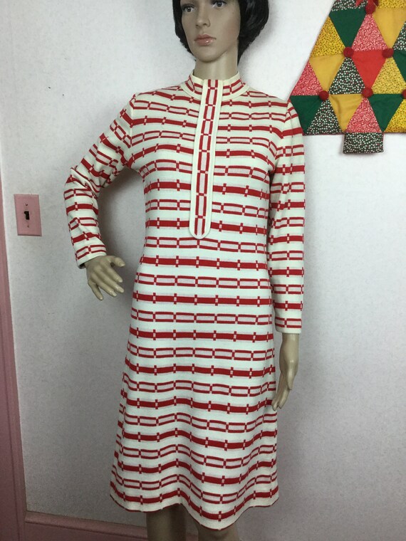 Vintage 70s Red &White Italian Knit Dress, 1960s … - image 10