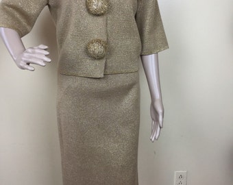 Vintage Rare 50s Gold LAME , 1950s wiggle skirt and sweater top , SM