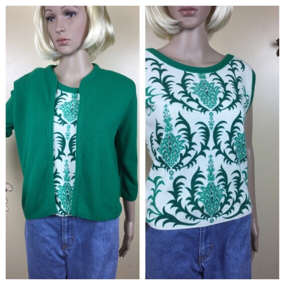 Vintage 50s Sweater, Emerald green 50s twin set,
