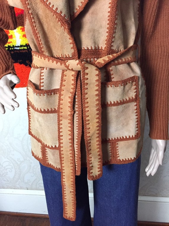 Vintage 70s Suede Sweater, Knit Jacket , Hippie C… - image 2