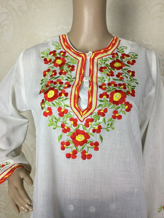 Mexican Embroidered Shirt , Vtge 70s Hippie Boho … - image 2