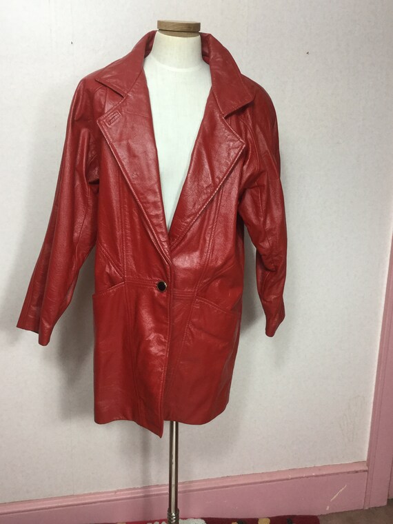 Vintage Red Leather cocoon Coat, Buttery Soft Hip… - image 2