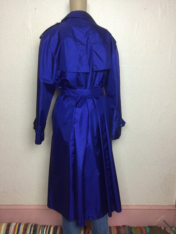 Vintage 80s Metallic Raincoat , Cerulean Blue Tre… - image 8