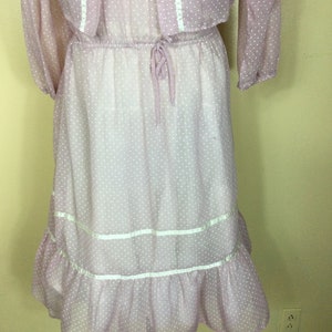 Vintage 70s lavender polka dot prairie dress , Sm M image 8