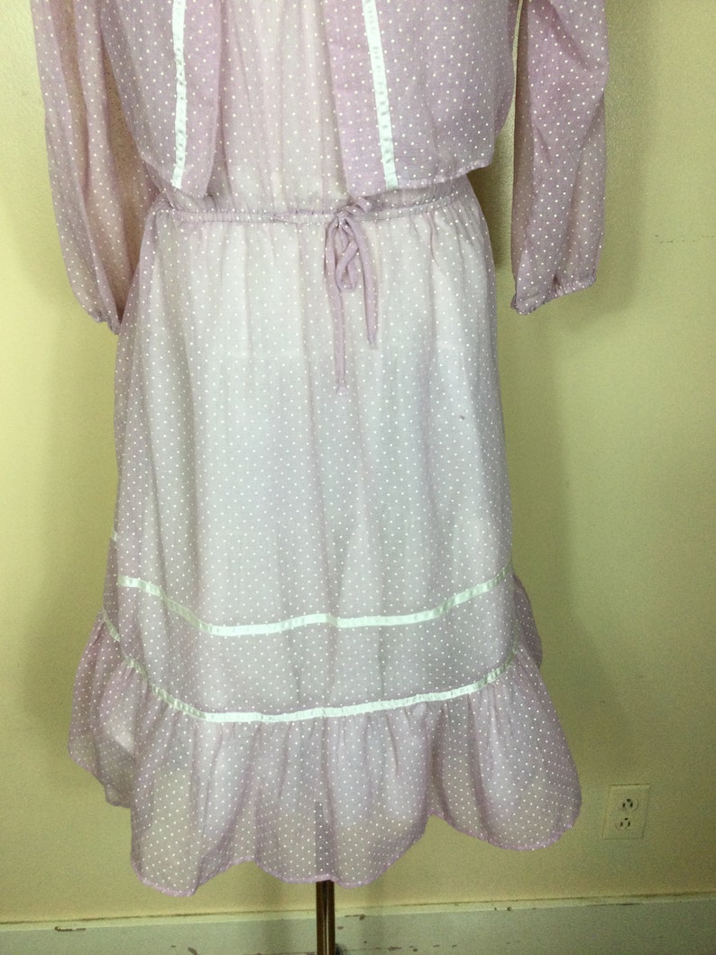 Vintage 70s lavender polka dot prairie dress , Sm M image 8