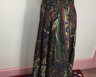 Vintage Ralph Lauren Paisley  wool  maxi skirt,waist 28"Preppy  1980sPreppy Wrap Long  Wool Ralph Lauren Draped high waisted skirt