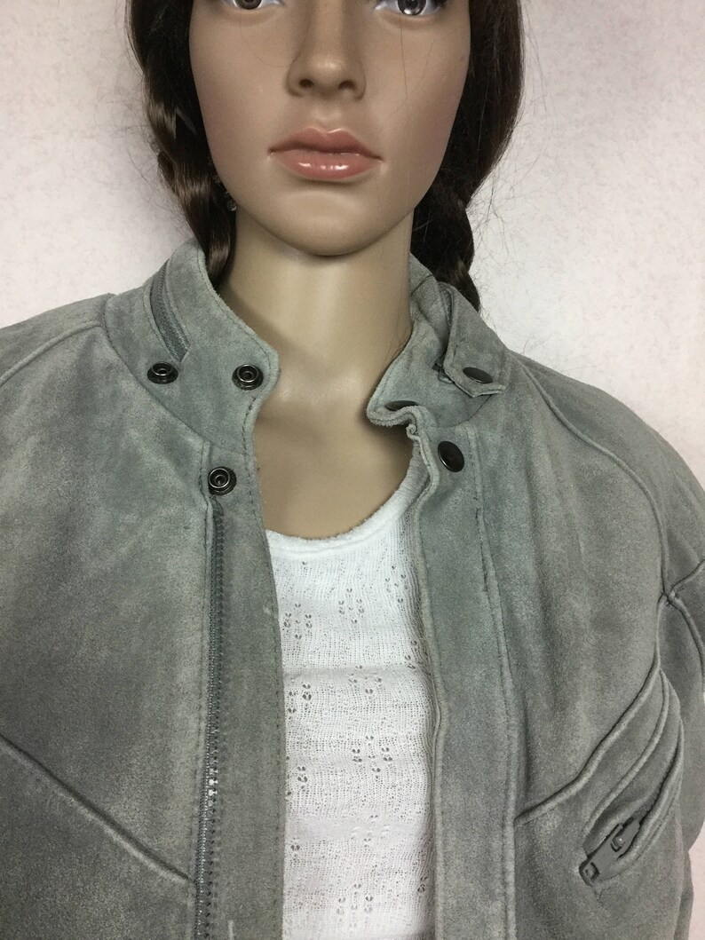 fur lined 70s bomber coat vintage 70s suede jacket gray suede bomber baseball jacket sm med