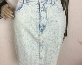 Vintage 80s Acid Wash Denim Mini Skirt, Size S