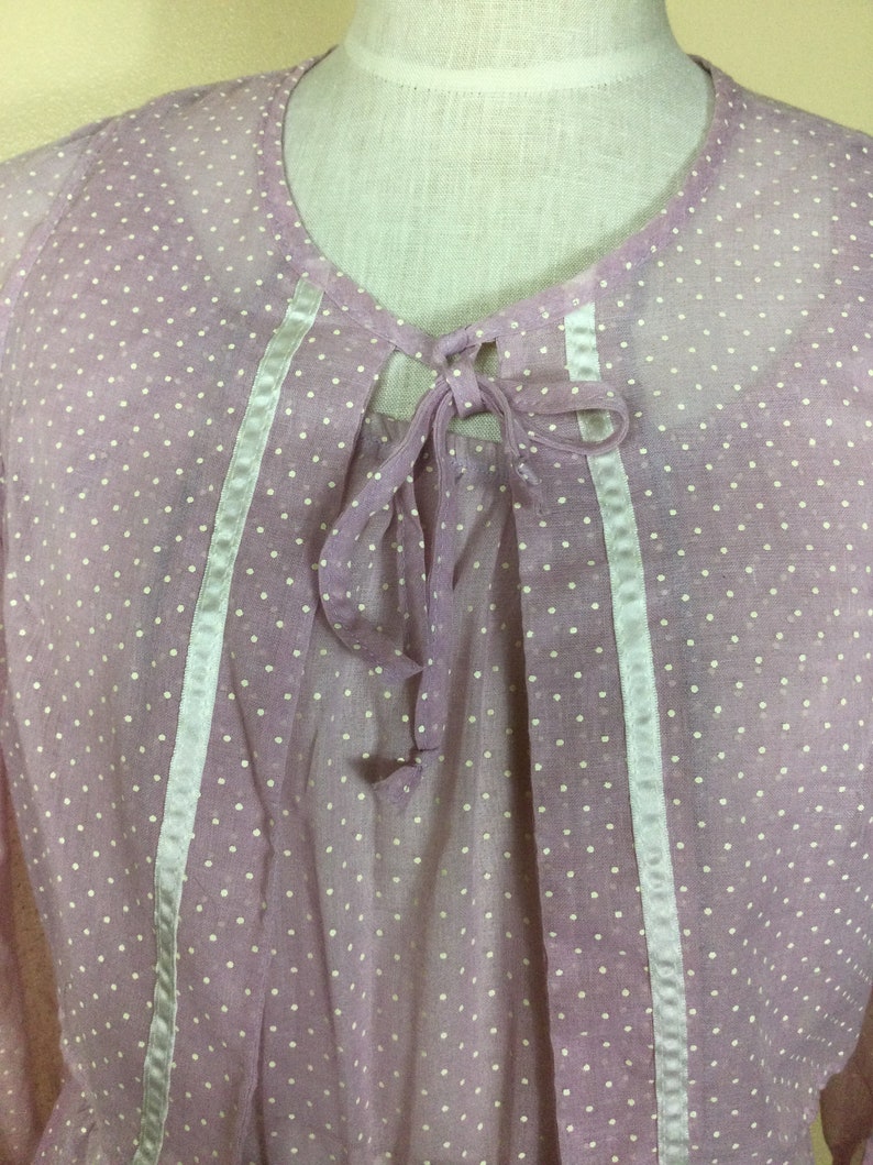 Vintage 70s lavender polka dot prairie dress , Sm M image 9