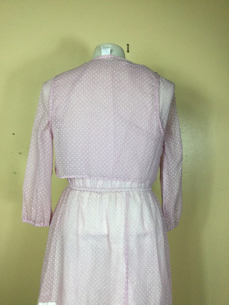 Vintage 70s lavender polka dot prairie dress , Sm M image 6