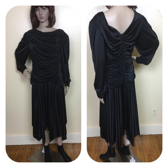 Vintage 70s Disco Dress,Draped Black Disco Hustle