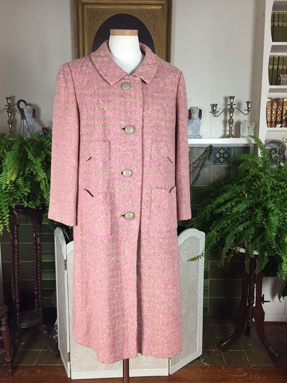 Sale Vintage 50s wool Coat, 1950s Pink Plaid swing