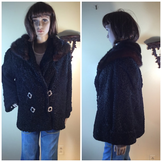 SALE vtge 40s Persian Lamb Coat, black curly lam