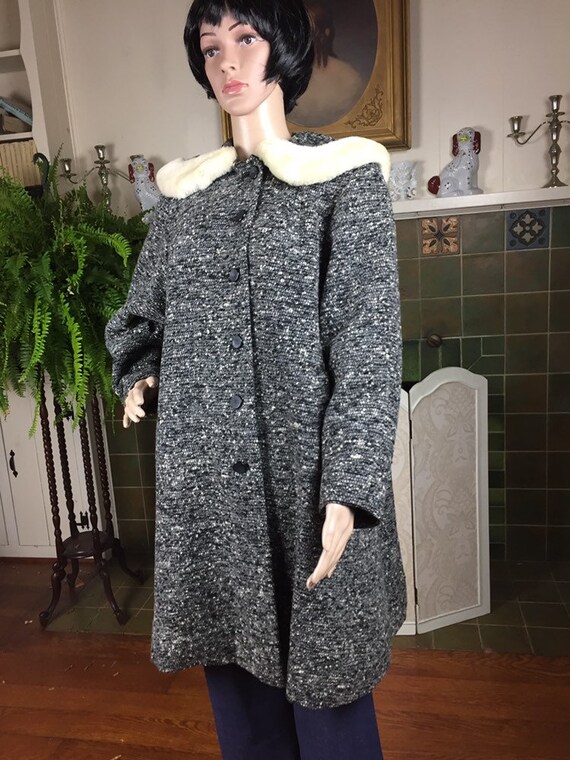 Vintage 50s Coat, Blonde Mink houndstooth Wool