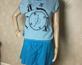 Vintage 60s CLOCK  Novelty Top &Shorts Set   , Sm -M