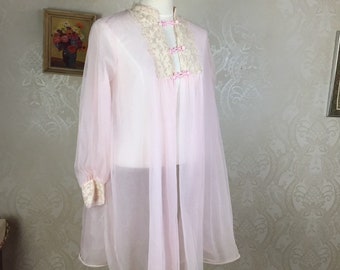 Vintage 50S Peignoir , Bubblegum Pink 1950s Nightwear , Sm