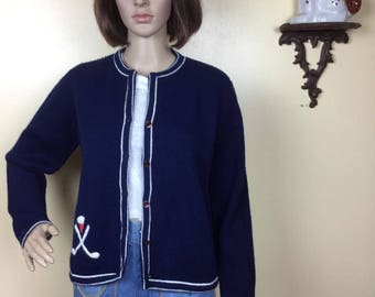 Vintage  GOLF Sweater, 60s Preppy Cardigan , Golf Club Sweater , S