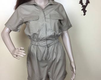 Vintage Khaki Romper khaki cargo jumpsuit pin up bombshell