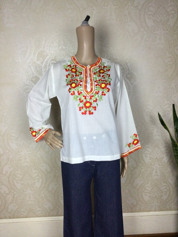 Mexican Embroidered Shirt , Vtge 70s Hippie Boho … - image 1