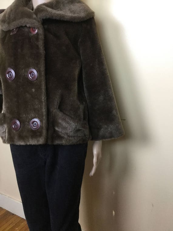 50s Fur  Jacket, Vintage 1950s Brown  Faux Mutton… - image 7