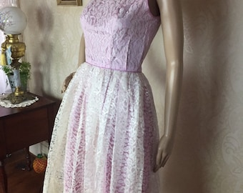 Vintage 50s LILAC Lace Party Dress , Prom Dress , SM