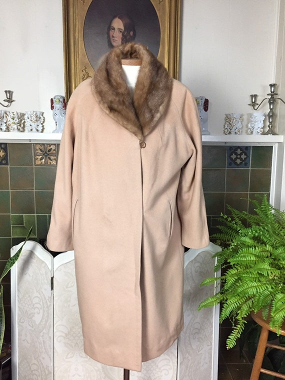 Vintage 50s Cashmere Wool Coat, Camel Car Coat , H