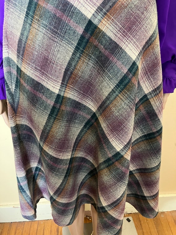 vintage 70s Purple Plaid Skirt, 1970s Purple  woo… - image 9