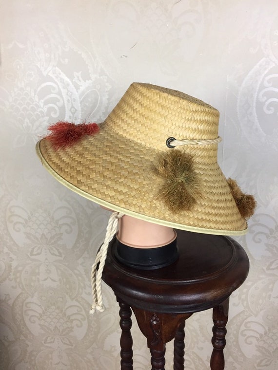 Vintage 60s Straw Beach Hat , - image 5