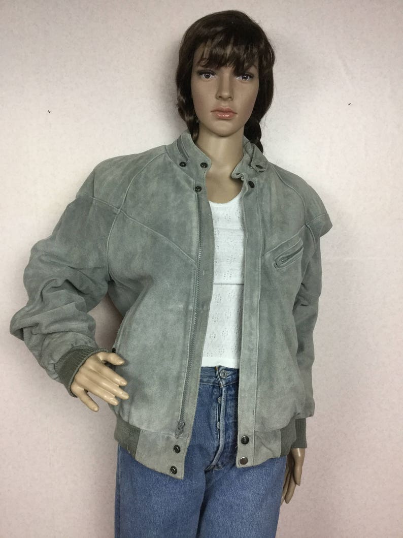 fur lined 70s bomber coat vintage 70s suede jacket gray suede bomber baseball jacket sm med