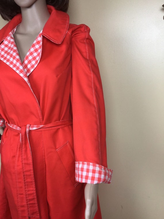 Red Gingham Coat, Wrap Reversible Spring Coat, MI… - image 3